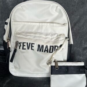 Steve Madden BForce Backpack with Logo Pouch - White and Black